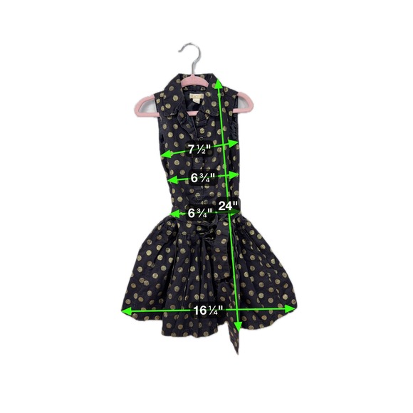 Girls‎ Black Gold Polka Dot Sleeveless Dress with Belt Size S - Picture 5 of 7